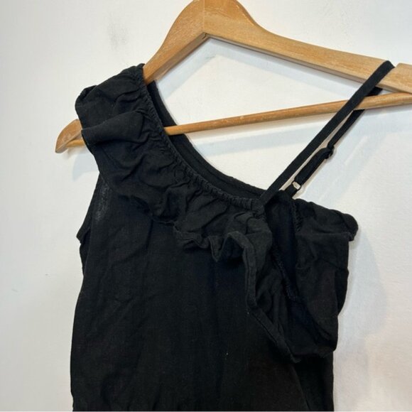 Old Navy Linen-Blend Ruffled One-Shoulder Romper Shorts Black - Picture 4 of 6